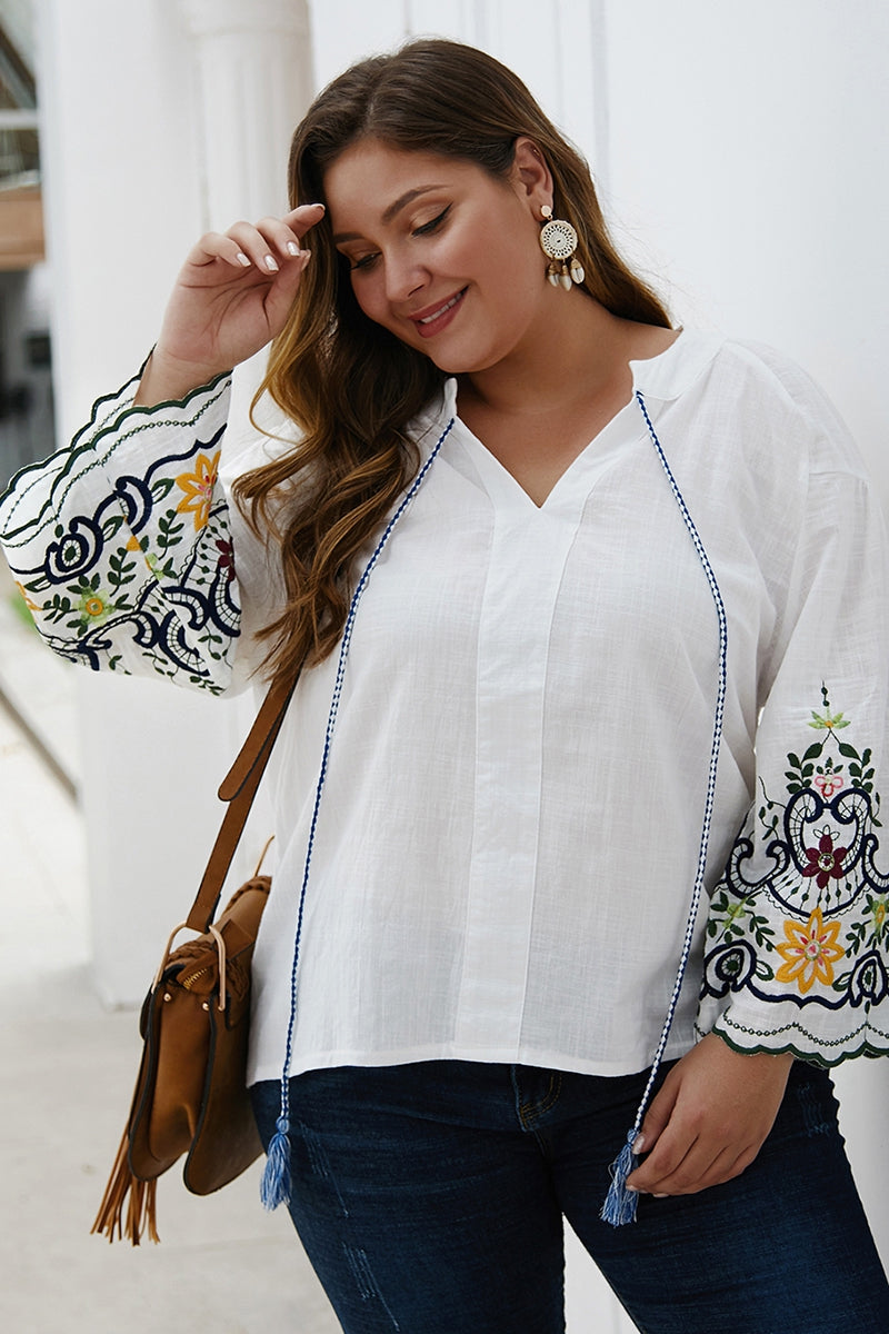 White authorized Embroidered Peasant Blouse Closet Symphony